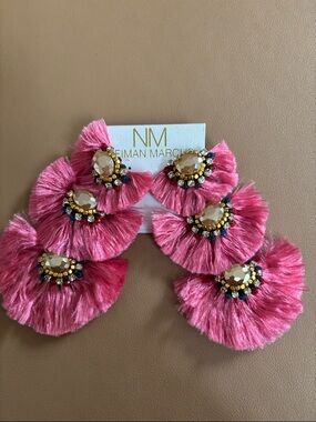 Neiman Marcus Pink Fan Tassel Statement Earrings